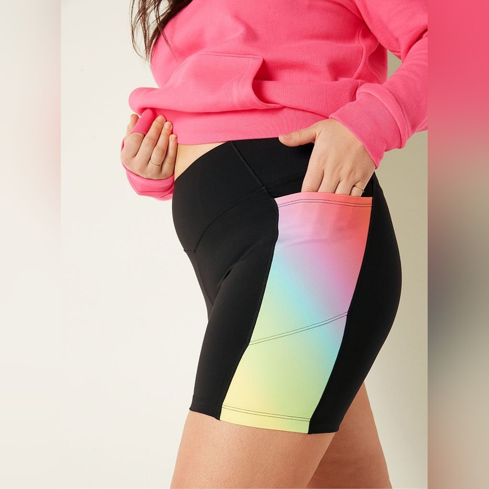Pink VS Active Black and Rainbow Biker Shorts Size Small